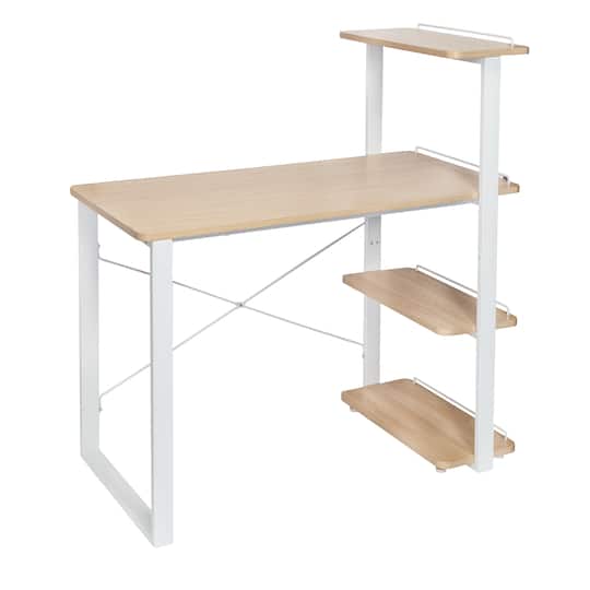 4 Pack: Honey Can Do White &#x26; Natural Home Office Computer Desk with Shelves